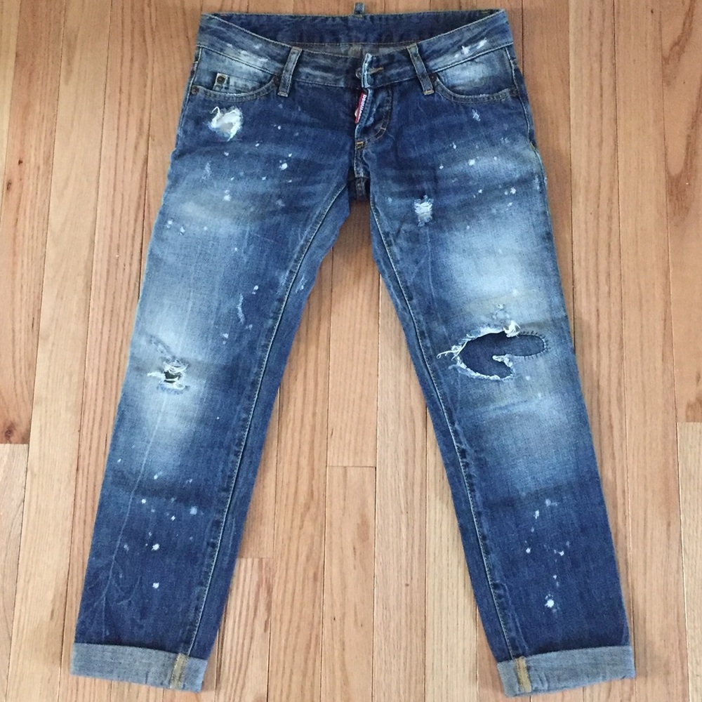 DSQUARED2 Distressed Crop Blue Jeans